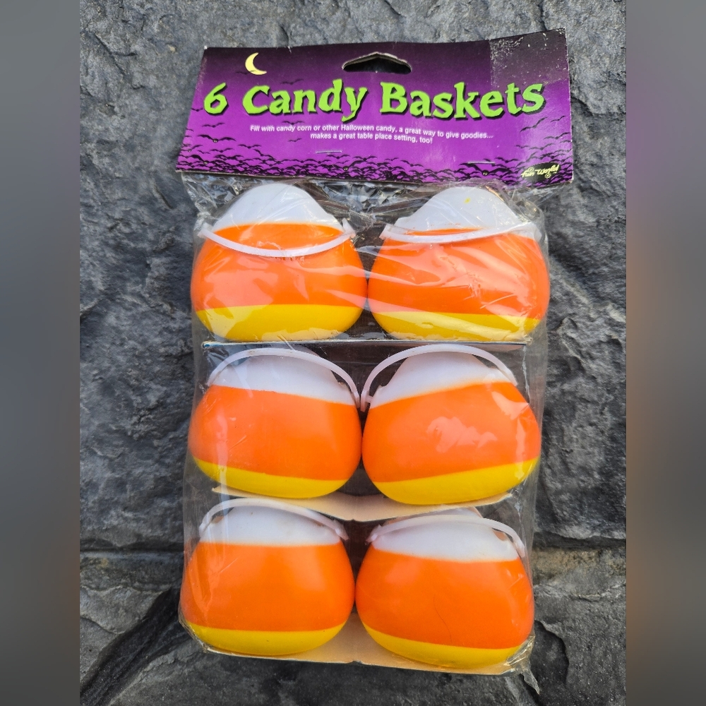 Halloween Candy Corn Blow Mold Baskets Set of 6, NWT